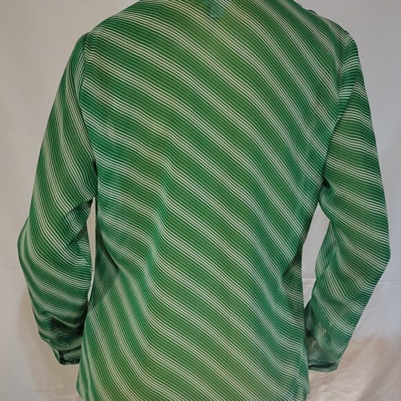 WORTHINGTON Sheer Green and White Striped Blouse - Picture 2 of 7